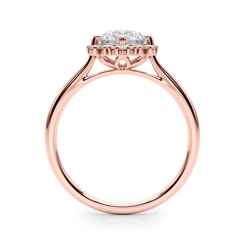 Solitaire Halo Engagement Ring, style 85266, Side view in rose gold