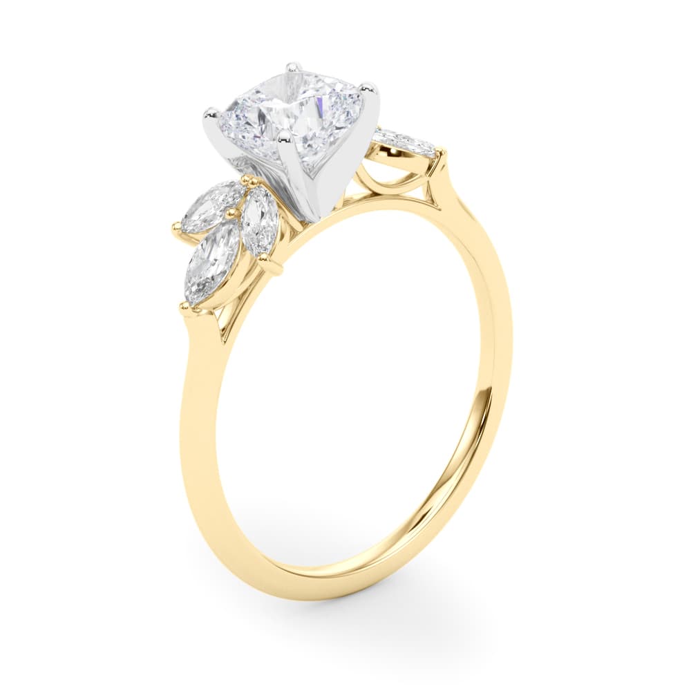 Marquise Cluster Engagement Ring, style 85271, Angle view in yellow gold
