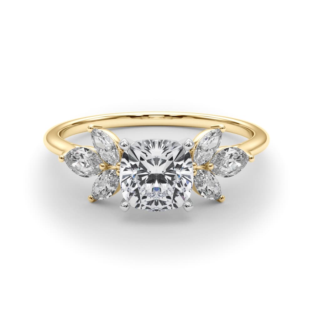 Marquise Cluster Engagement Ring, style 85271, On hand view in yellow gold