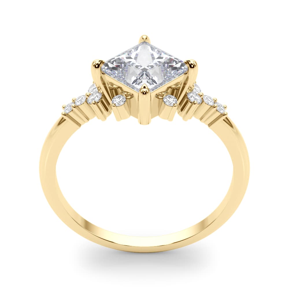 Scattered Diamond Princess Cut Engagement Ring, style 85283, Top view in yellow gold