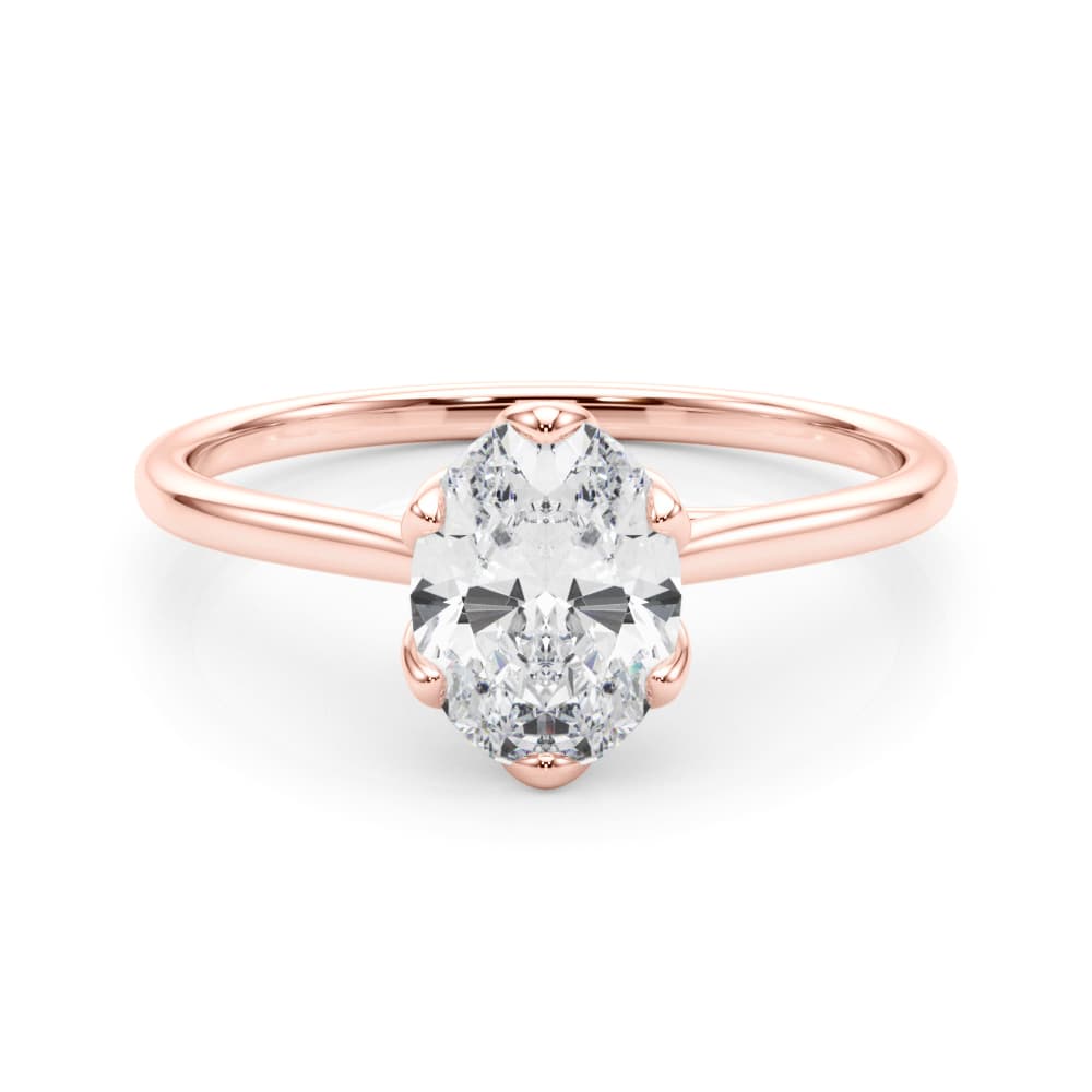 Oval Tulip Solitaire Engagement Ring, style 85305, On hand view in rose gold