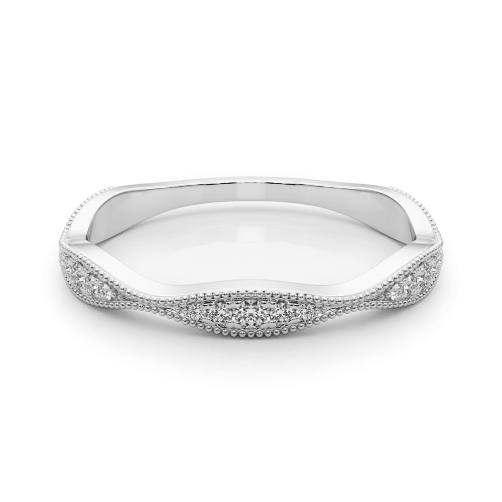 Vintage Inspired Milgrain Wedding Band (0.16 ct. tw.), On hand view in white gold or platinum