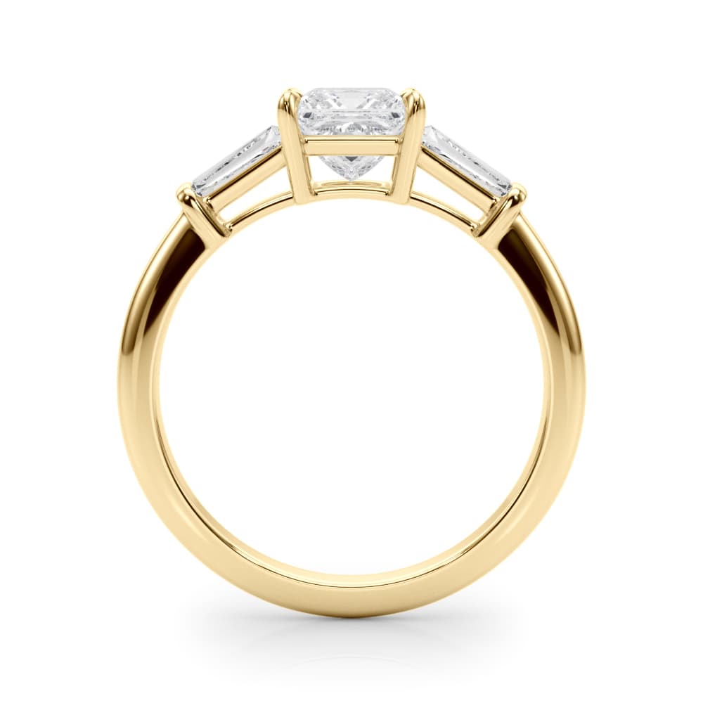 3 Stone Ring Sq ctr Tb Sides, style 85338, Side view in yellow gold