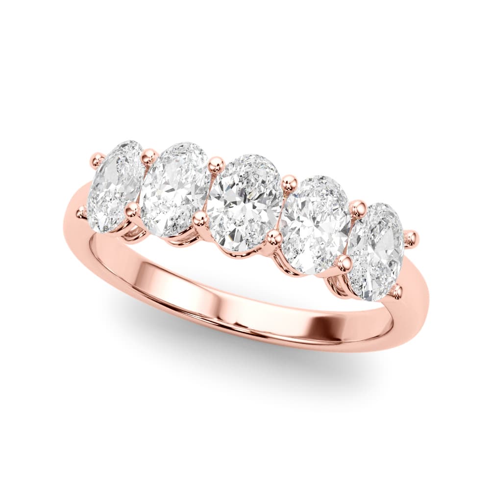 Shared Prong Oval Wedding Band (1.15 ct. tw.), Front view in rose gold