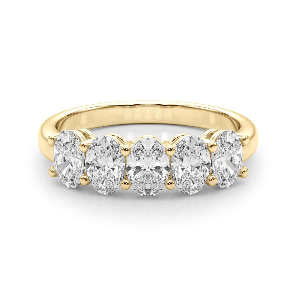 Shared Prong Oval Wedding Band (2 ct. tw.), On hand view in yellow gold