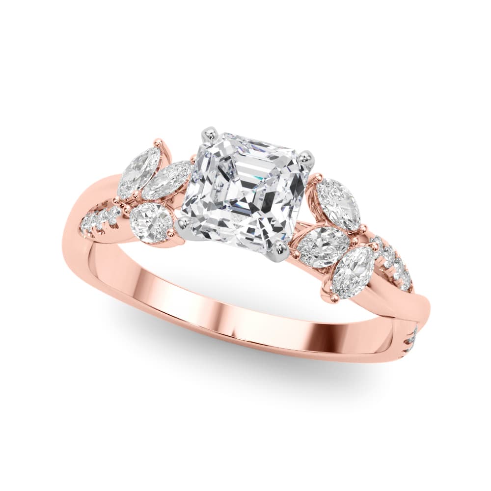 Nature Inspired Twisted Shank Cluster Side Engagement Ring, style 85374, Front view in rose gold