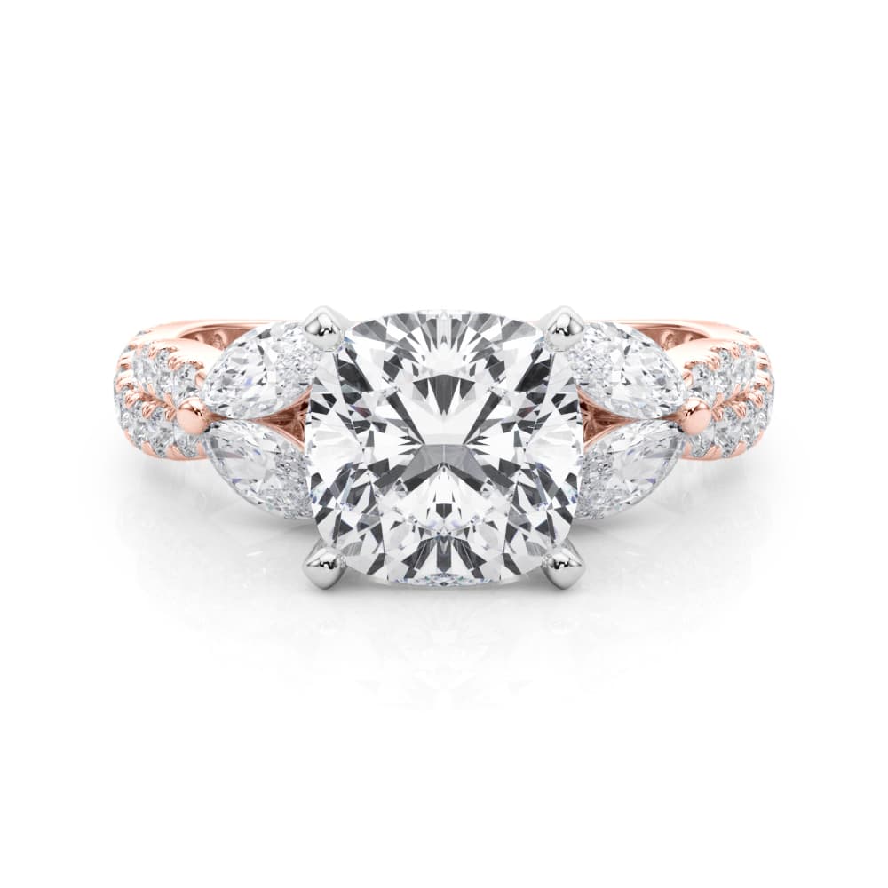 Round & Marquise Twisted Engagement Ring, style 85376, On hand view in rose gold