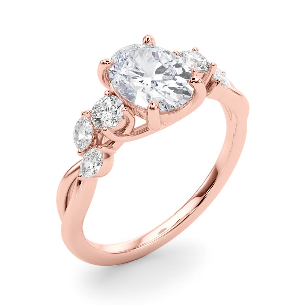 Scattered Oval Engagement Ring, style 85401, Angle view in rose gold