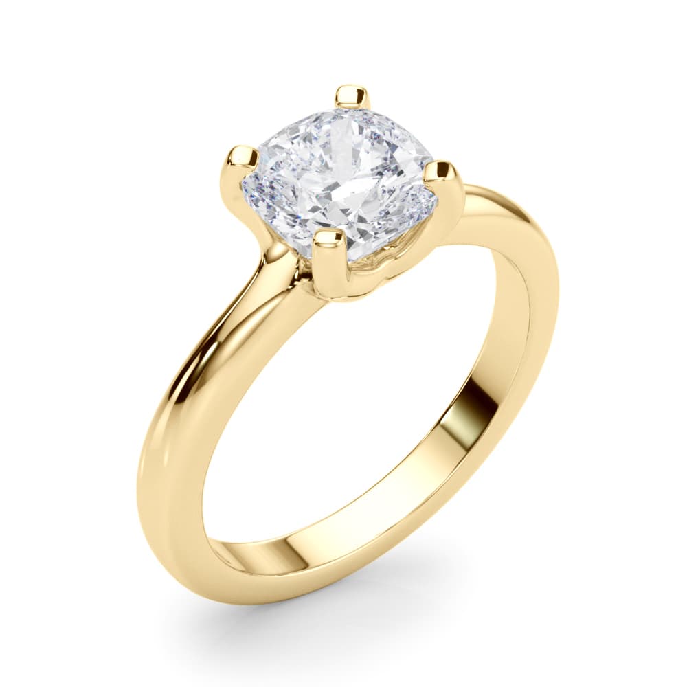 Solitaire Cushion Engagement Ring, style 85446, Angle view in yellow gold