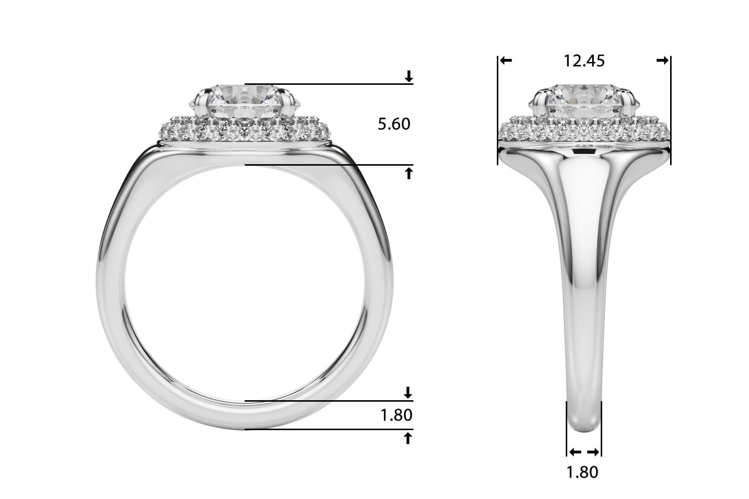 Double Halo Round Engagement Ring, style 85461, Top view in white gold or platinum