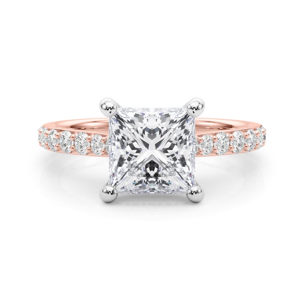 Princess Cut Hidden Halo Engagement Ring, style 85477, On hand view in rose gold