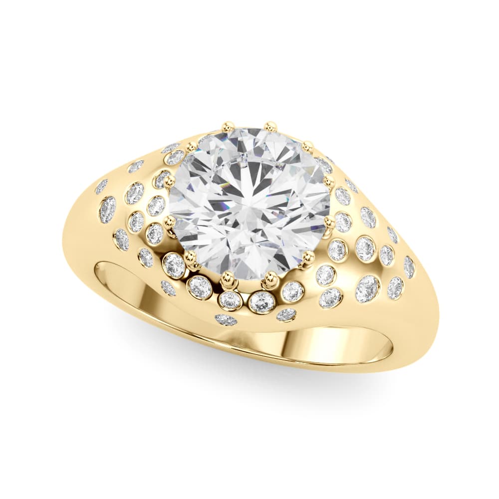 Accented Scattered Round Engagement Ring, style 85484, Front view in yellow gold