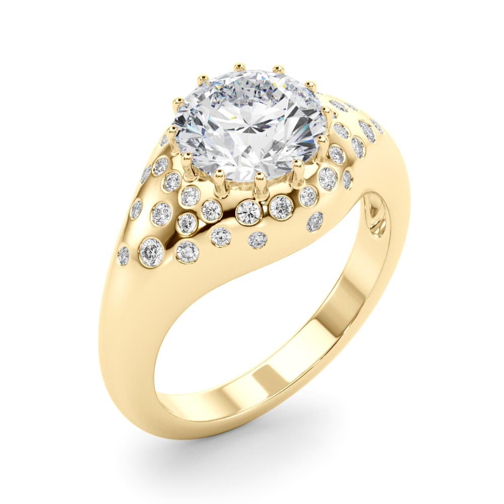 Accented Scattered Round Engagement Ring, style 85484, Angle view in yellow gold