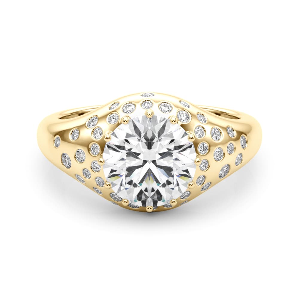Accented Scattered Round Engagement Ring, style 85484, On hand view in yellow gold