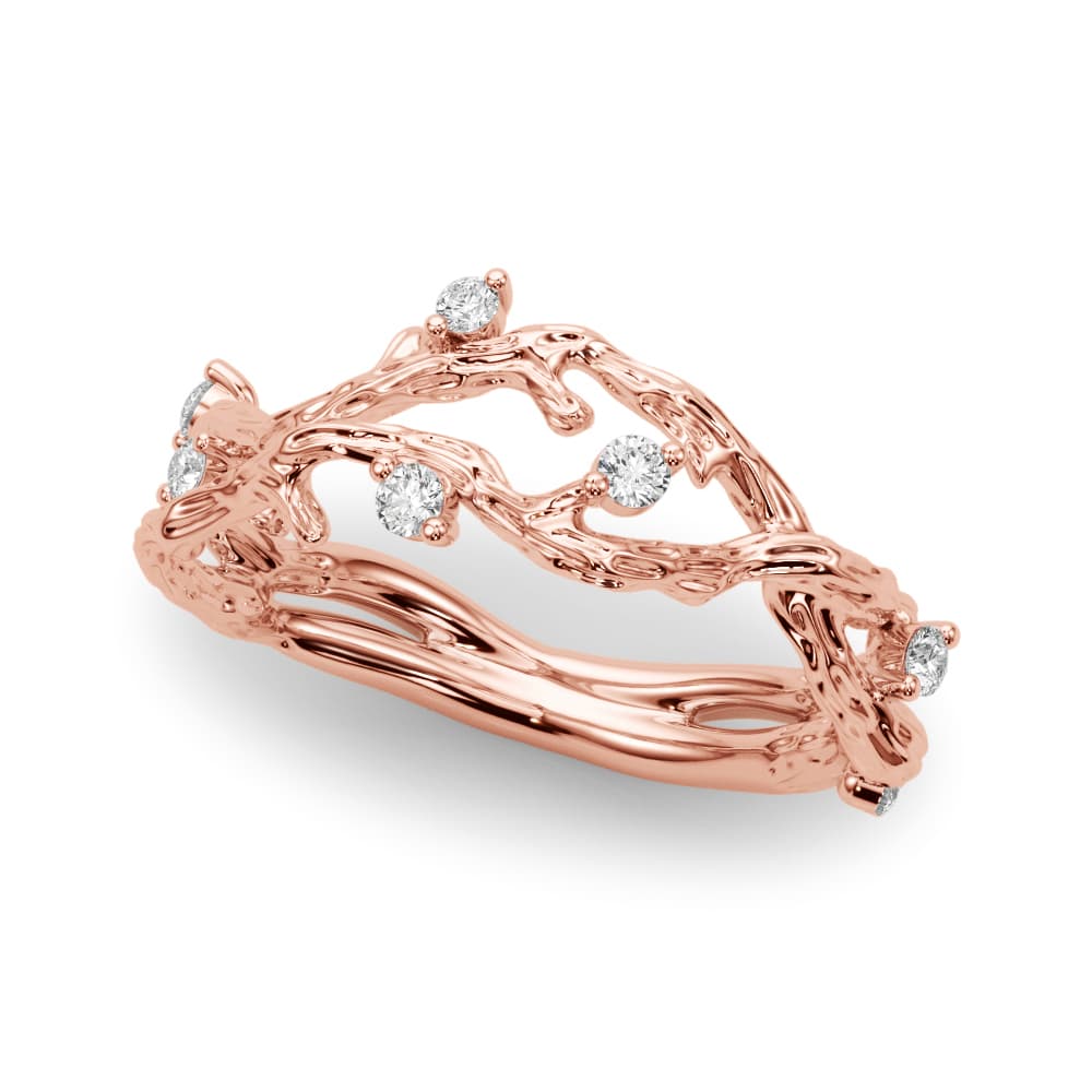Accented Textured Vine Ring (1/8 ct. tw.), Front view in rose gold