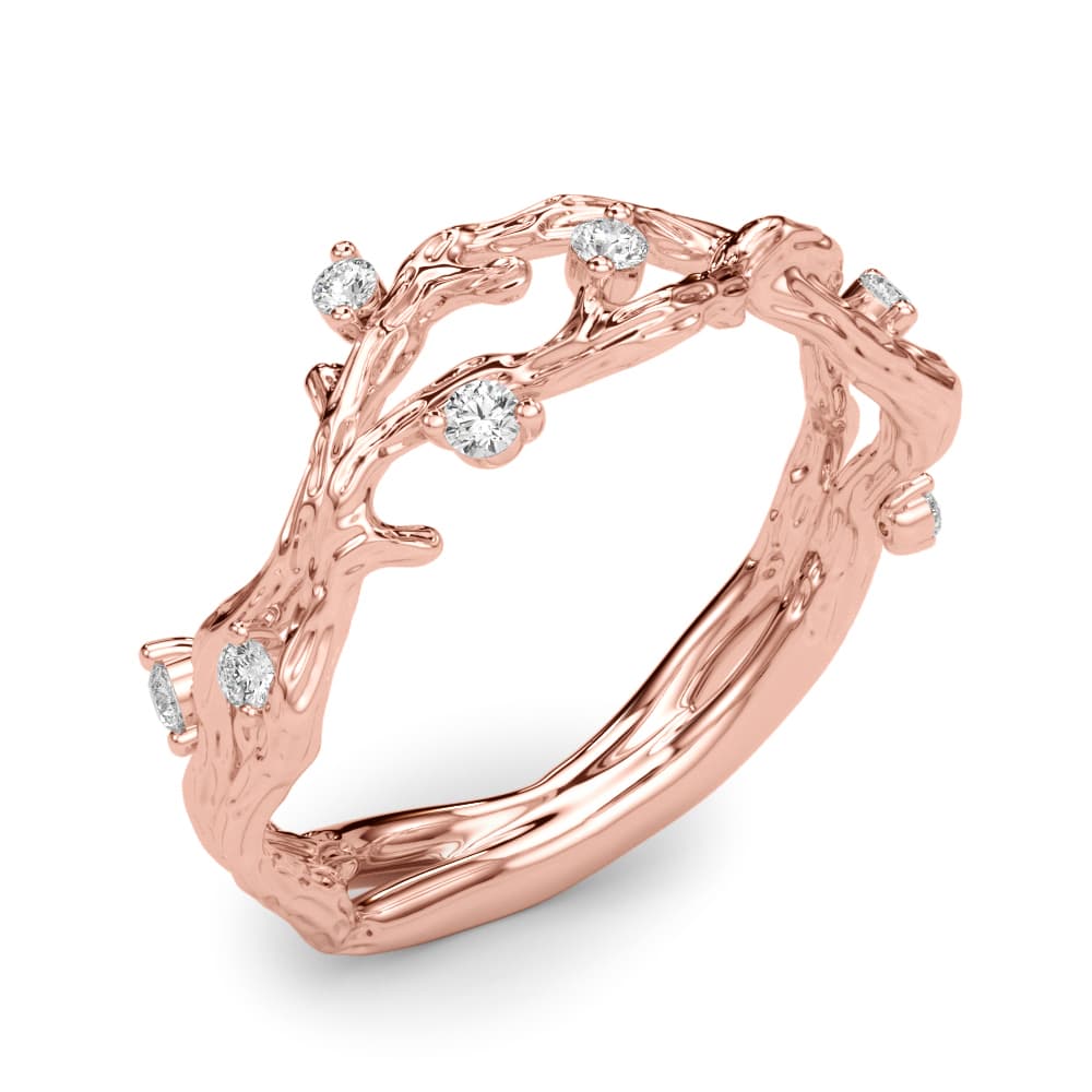 Accented Textured Vine Ring (1/8 ct. tw.), Angle view in rose gold