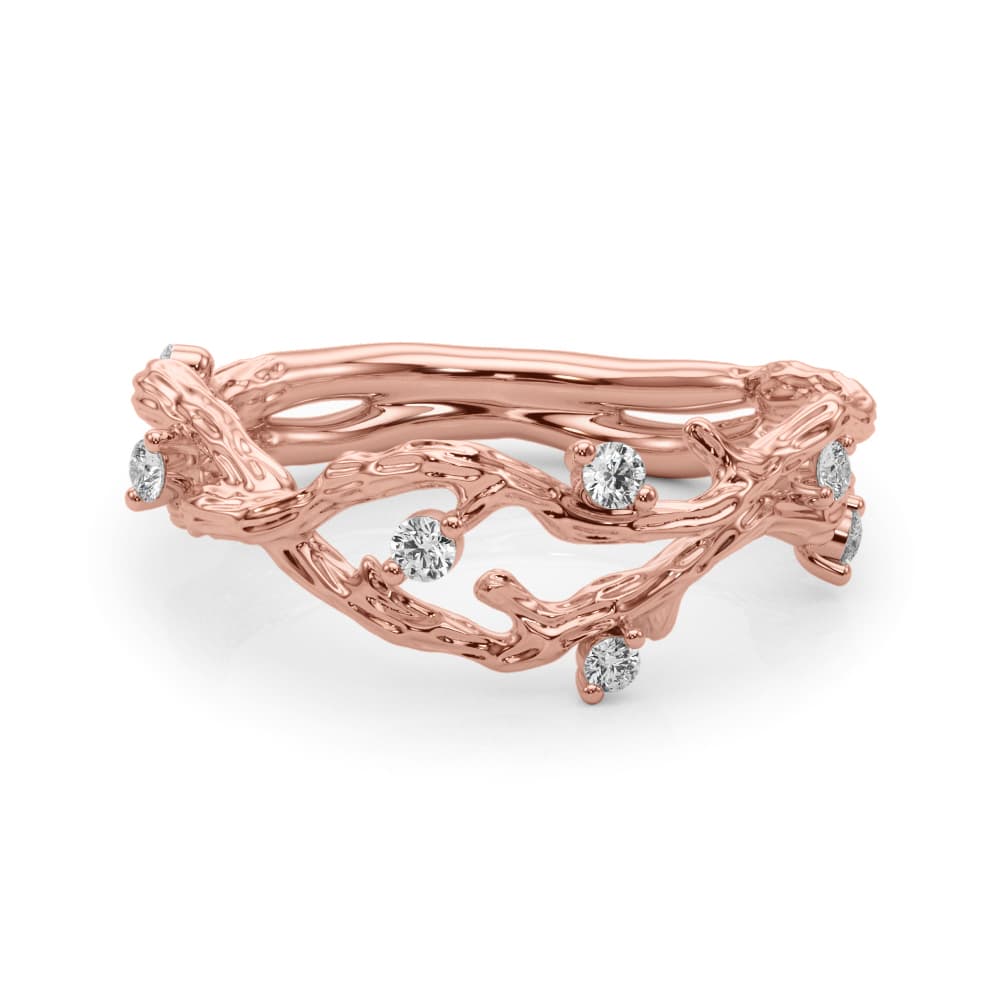 Accented Textured Vine Ring (1/8 ct. tw.), On hand view in rose gold