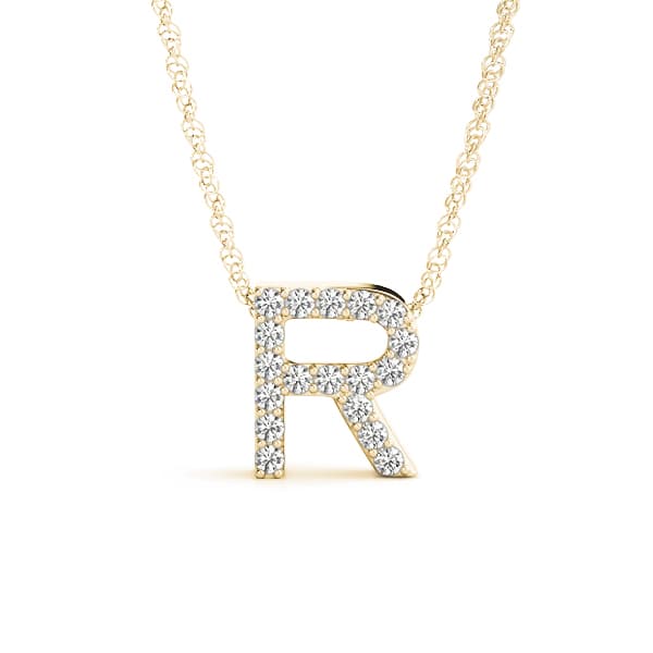 Initial R Pendant, Front view in yellow gold
