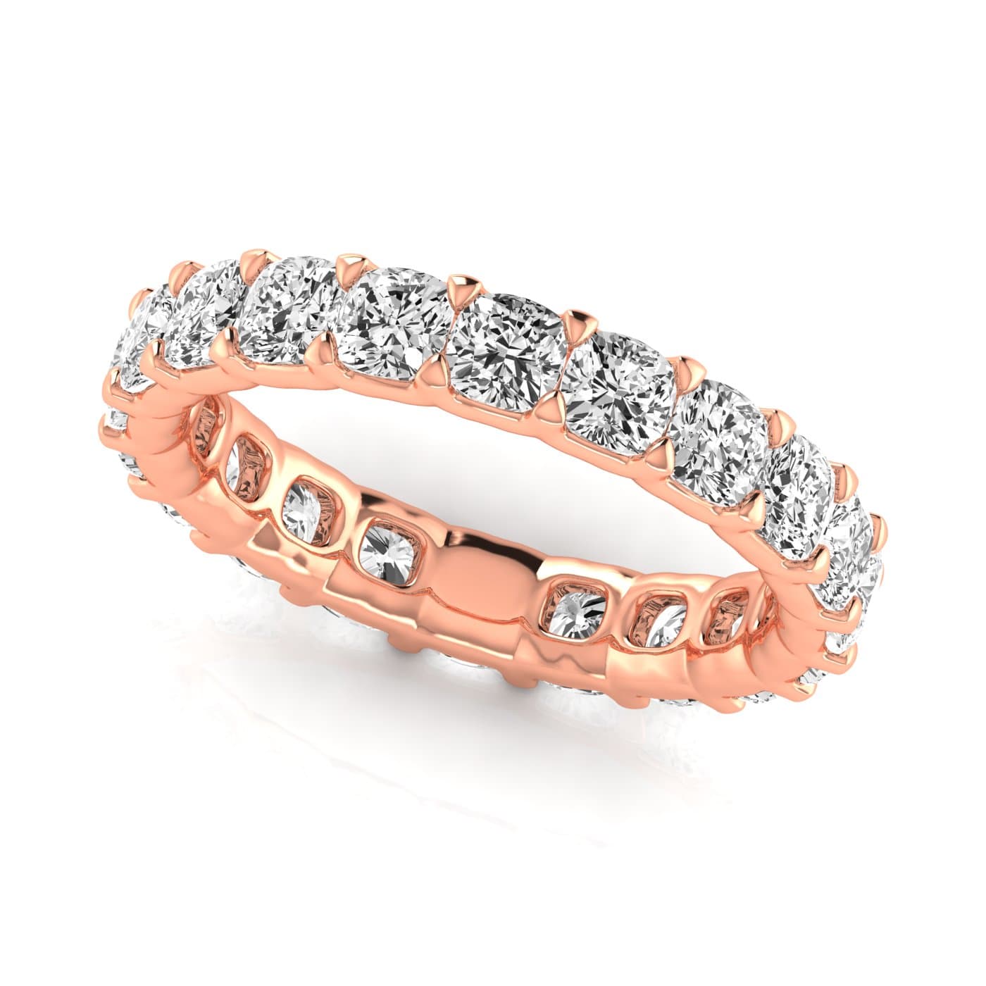 Full Eternity Cushion Diamond Wedding Band (4.2 ct. tw.), Front view in rose gold