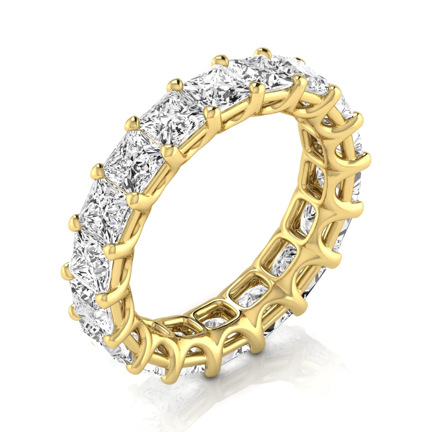 Diamond Emerald Cut Eternity Band (6.08 ct. tw.), On hand view in yellow gold