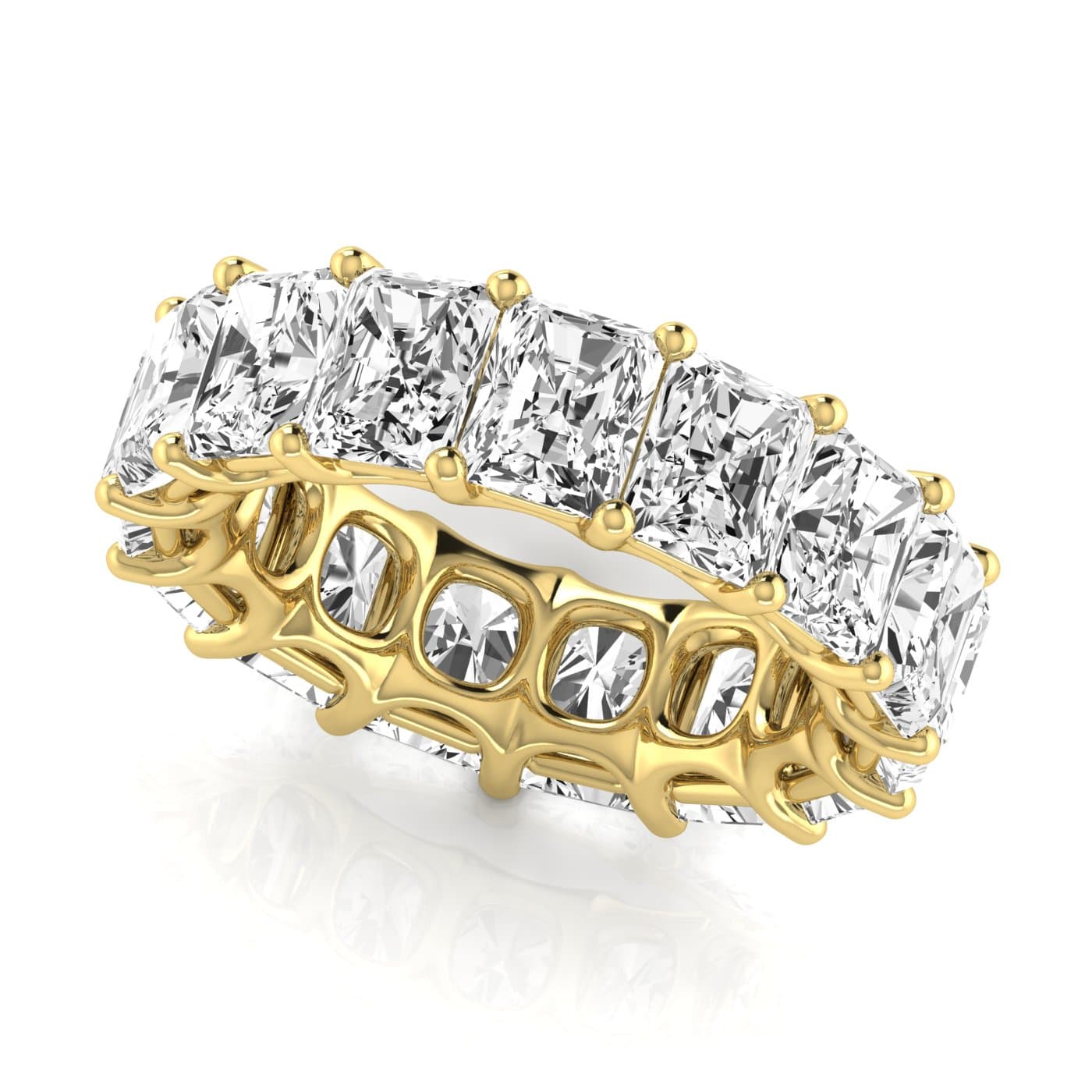 Full Eternity Radiant Diamond Wedding Band (12 ct. tw.), Front view in yellow gold