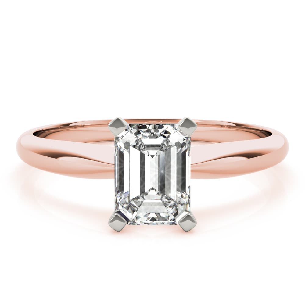 Solitaire Emerald Cut Engagement Ring, style F1626, On hand view in rose gold