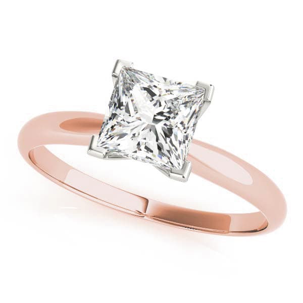 Solitaire Princess Cut Engagement Ring, style F1627, Front view in rose gold