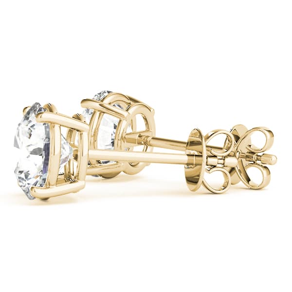 Round 4-Prong Solitaire Studs, Angle view in yellow gold