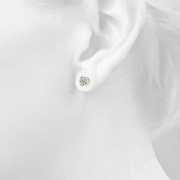Round 4-Prong Solitaire Studs, Top view in yellow gold