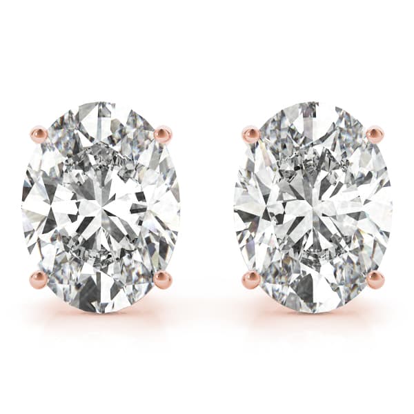 Oval Solitaire Basket Studs (4 ct. tw.), Front view in rose gold