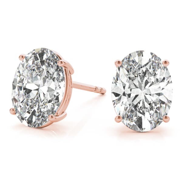 Oval Solitaire Basket Studs (4 ct. tw.), On hand view in rose gold