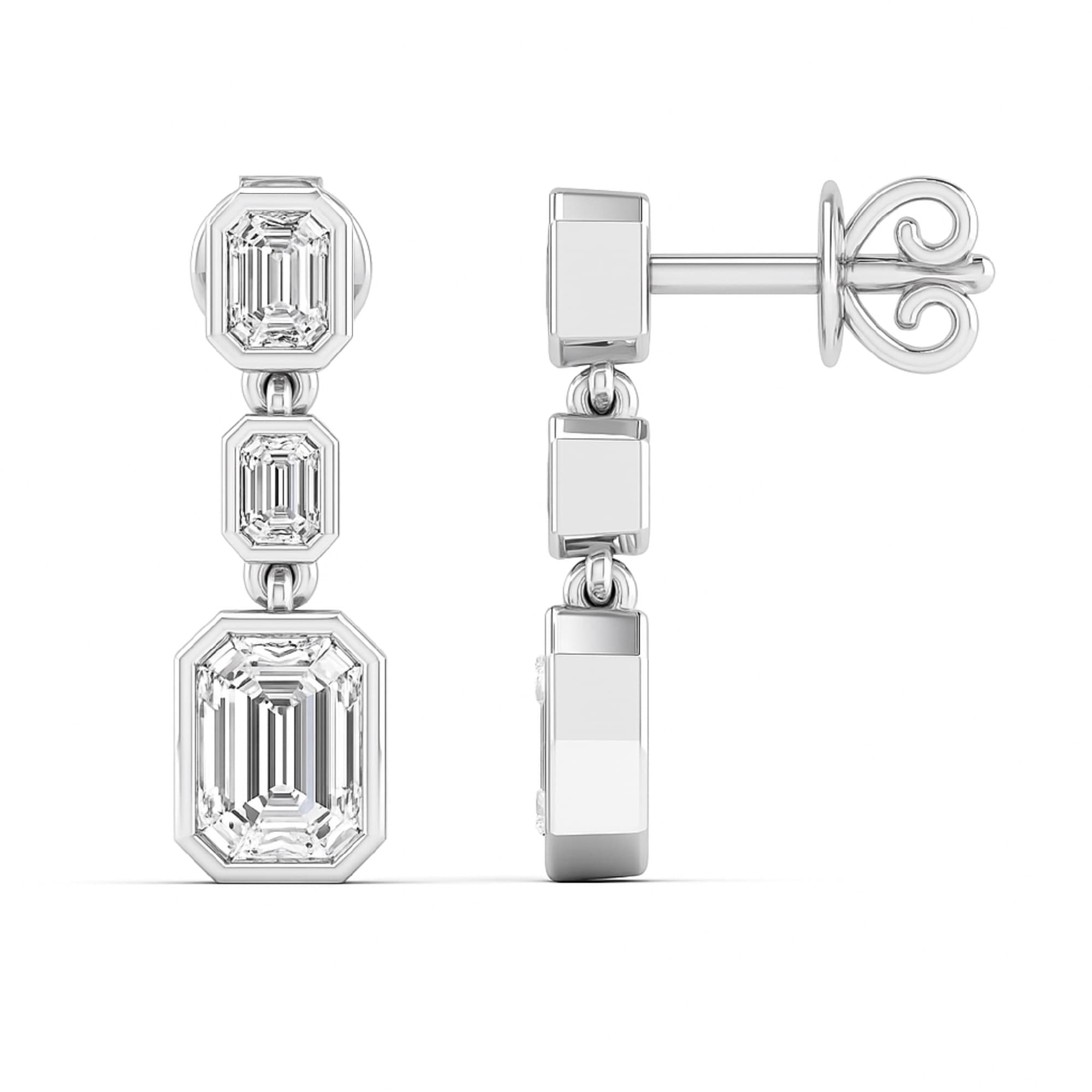 LGD Emerald Cut Drop Earrings (2 ct. tw.), On hand view in white gold or platinum