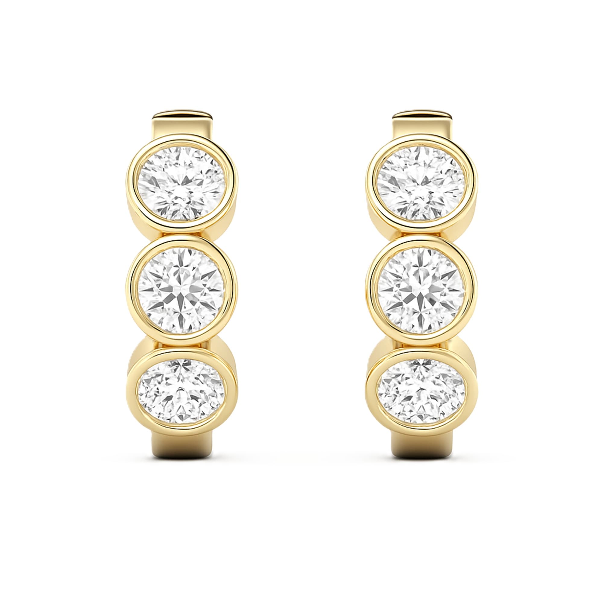 LGD 3-Stone Hoop Earrings (1.8 ct. tw.), On hand view in yellow gold