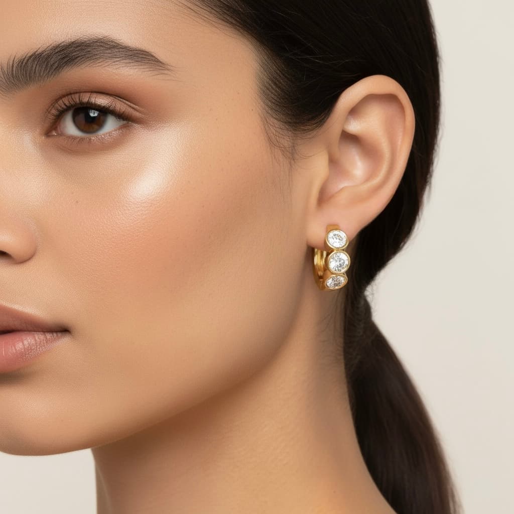 LGD 3-Stone Hoop Earrings (1.8 ct. tw.), Side view in yellow gold