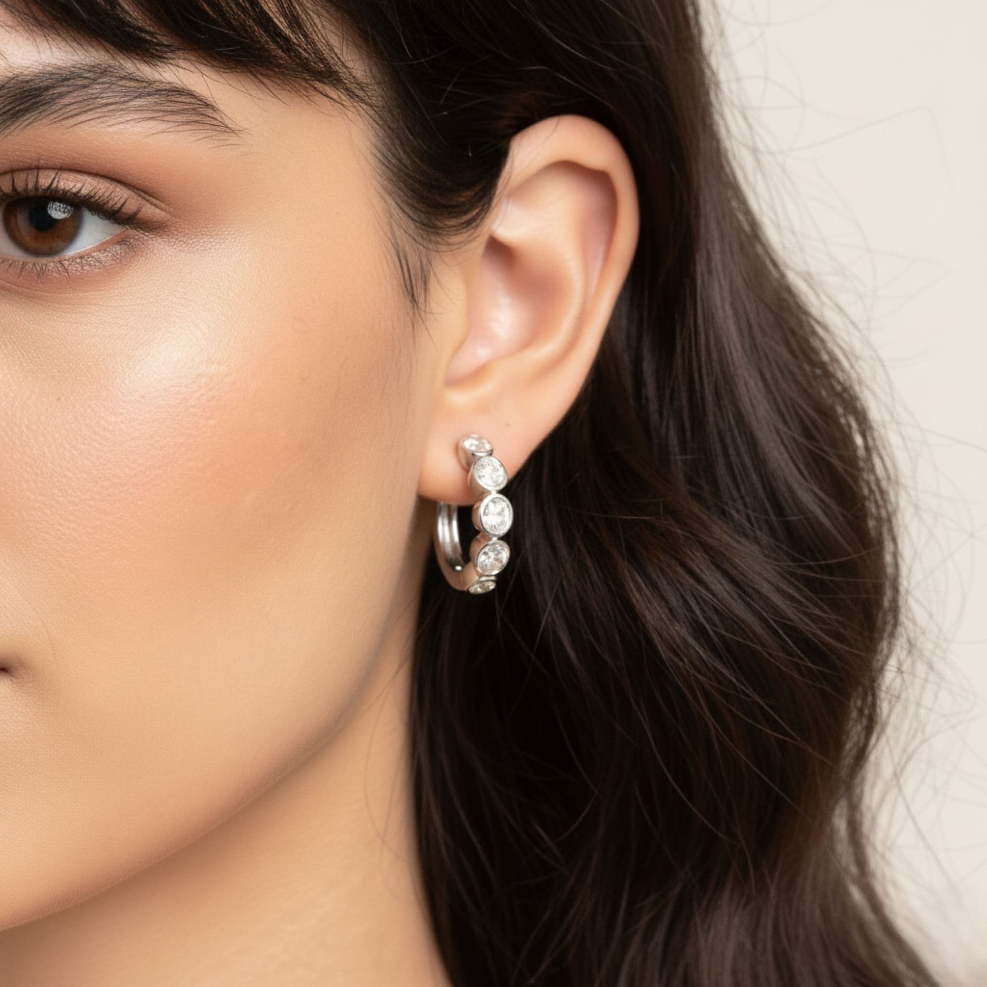 LGD 5-Stone Hoop Earrings (2.15 ct. tw.), Angle view in white gold or platinum
