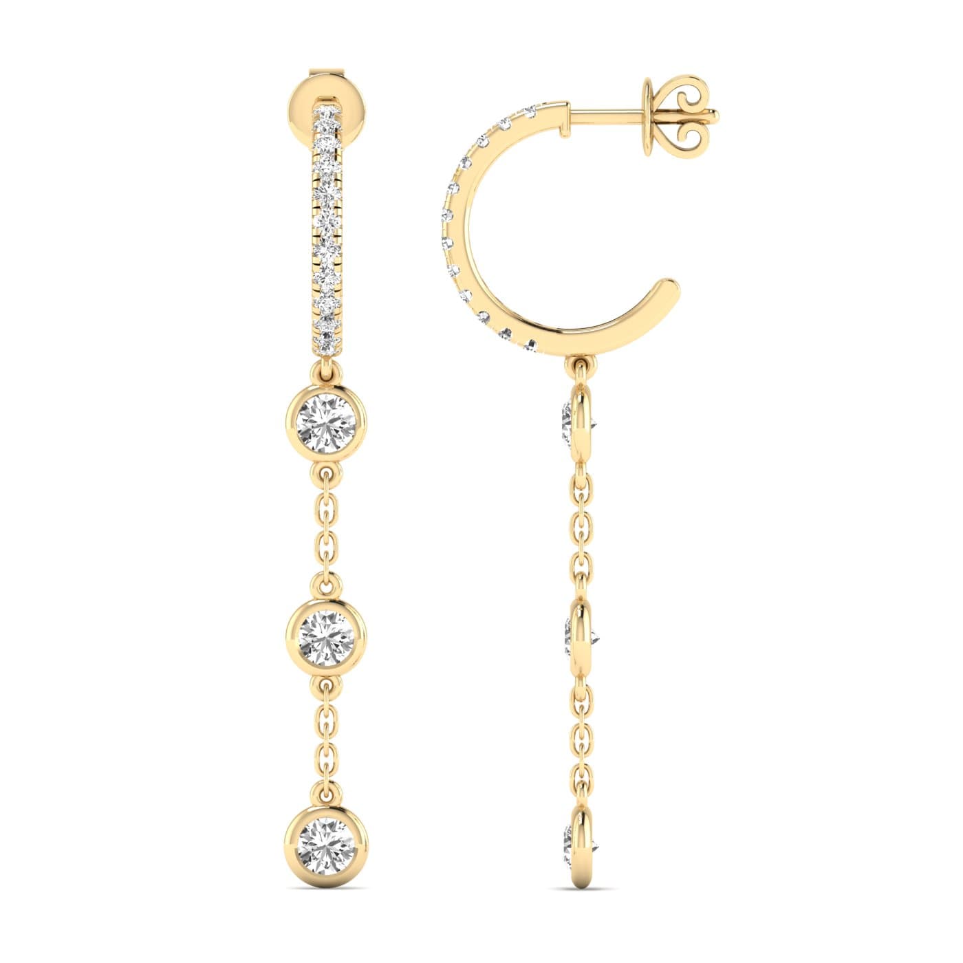 LGD Round Drop Earrings (1 1/2 ct. tw.), Side view in yellow gold