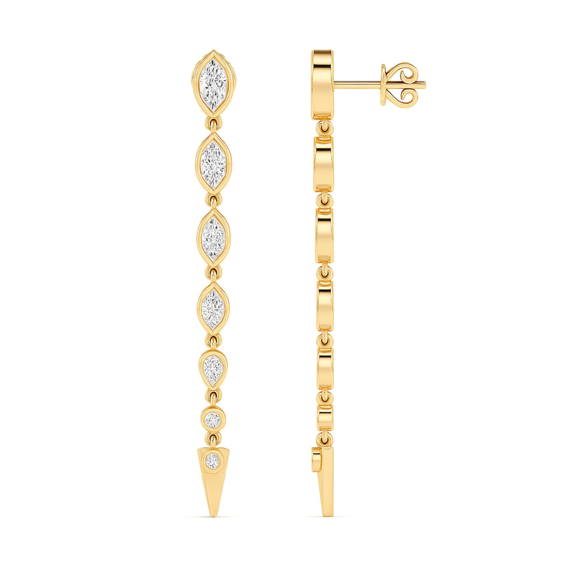 LGD Marquise & Round Drop Earrings (2.3 ct. tw.), Top view in yellow gold