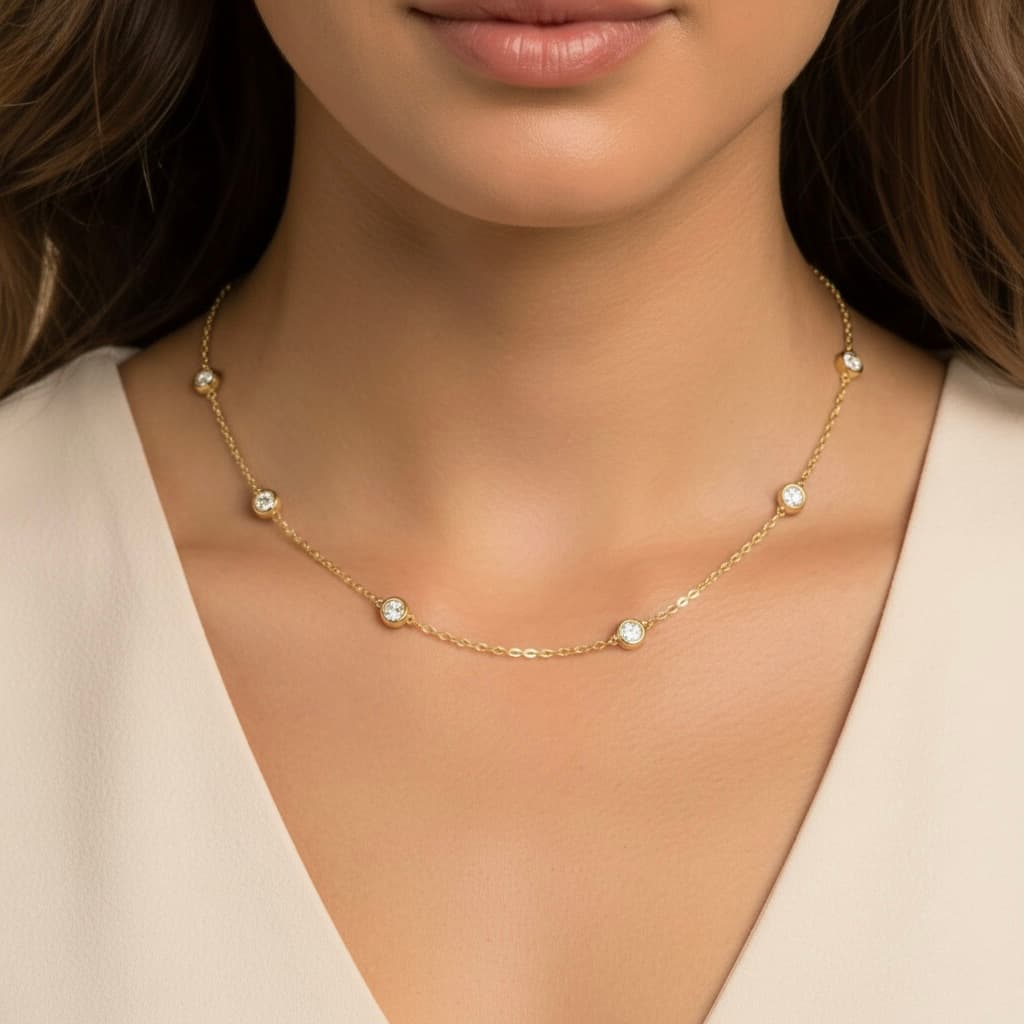LGD Stationary Necklace (2 ct. tw.), Front view in yellow gold
