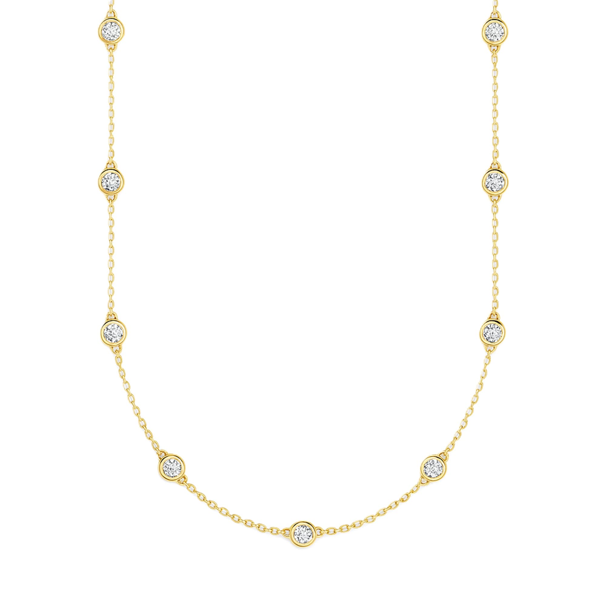 LGD Stationary Necklace (2 ct. tw.), On hand view in yellow gold