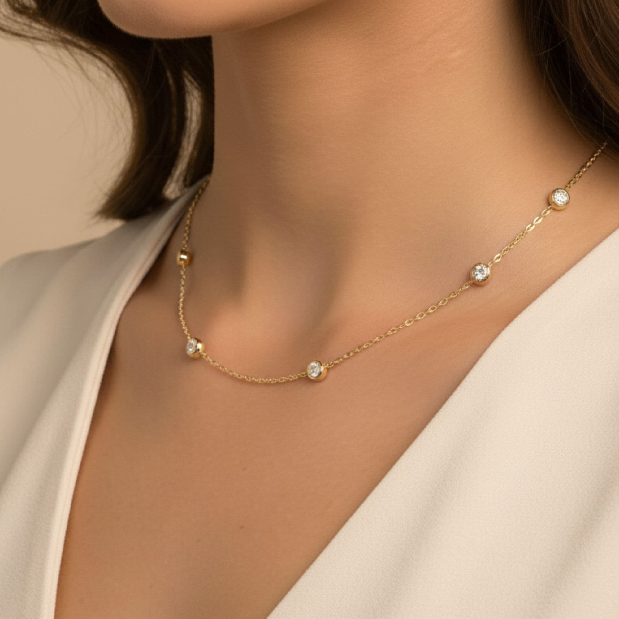 LGD Stationary Necklace (2 ct. tw.), Side view in yellow gold