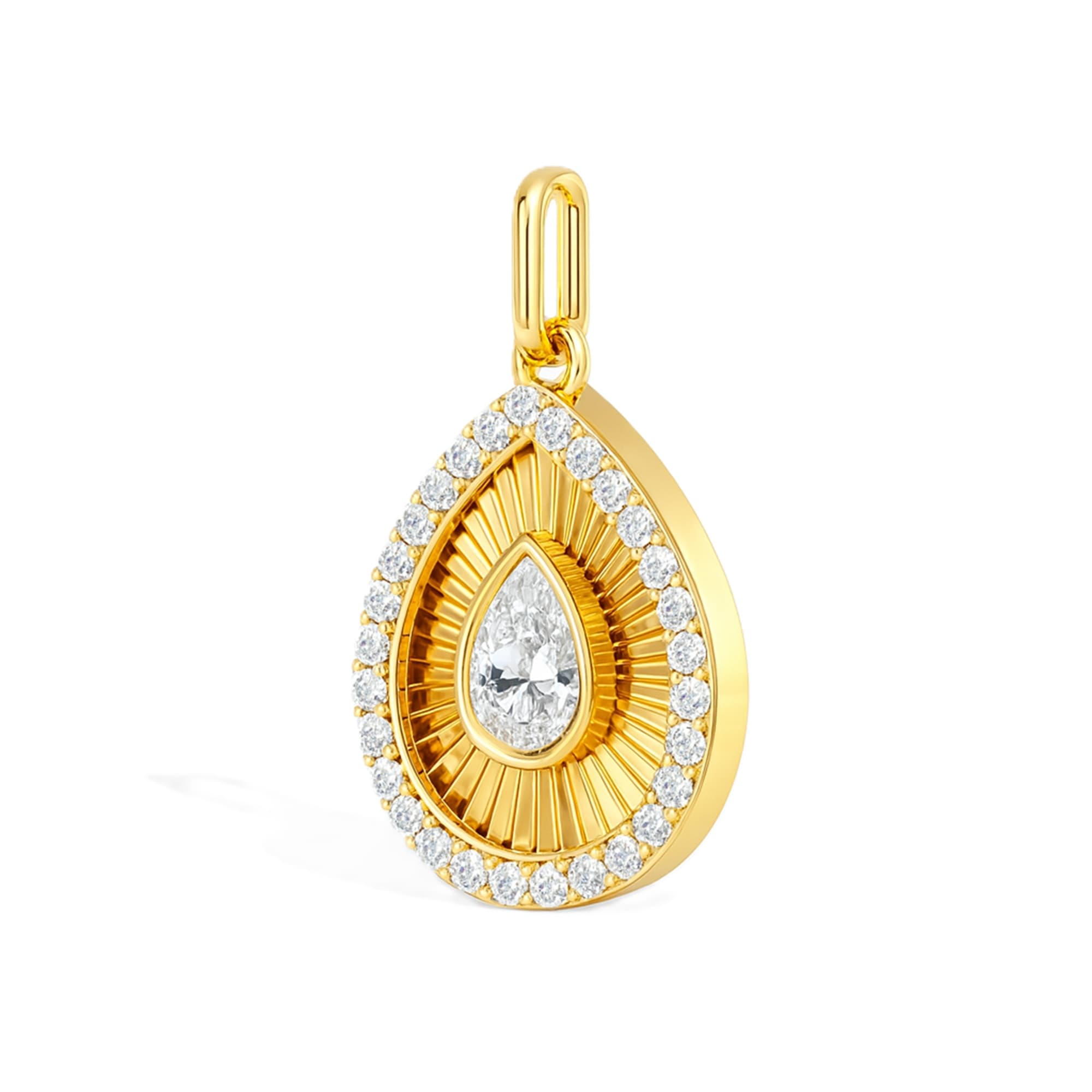 LGD Fluted Pear Halo Pendant (0.8 ct. tw.), Top view in yellow gold