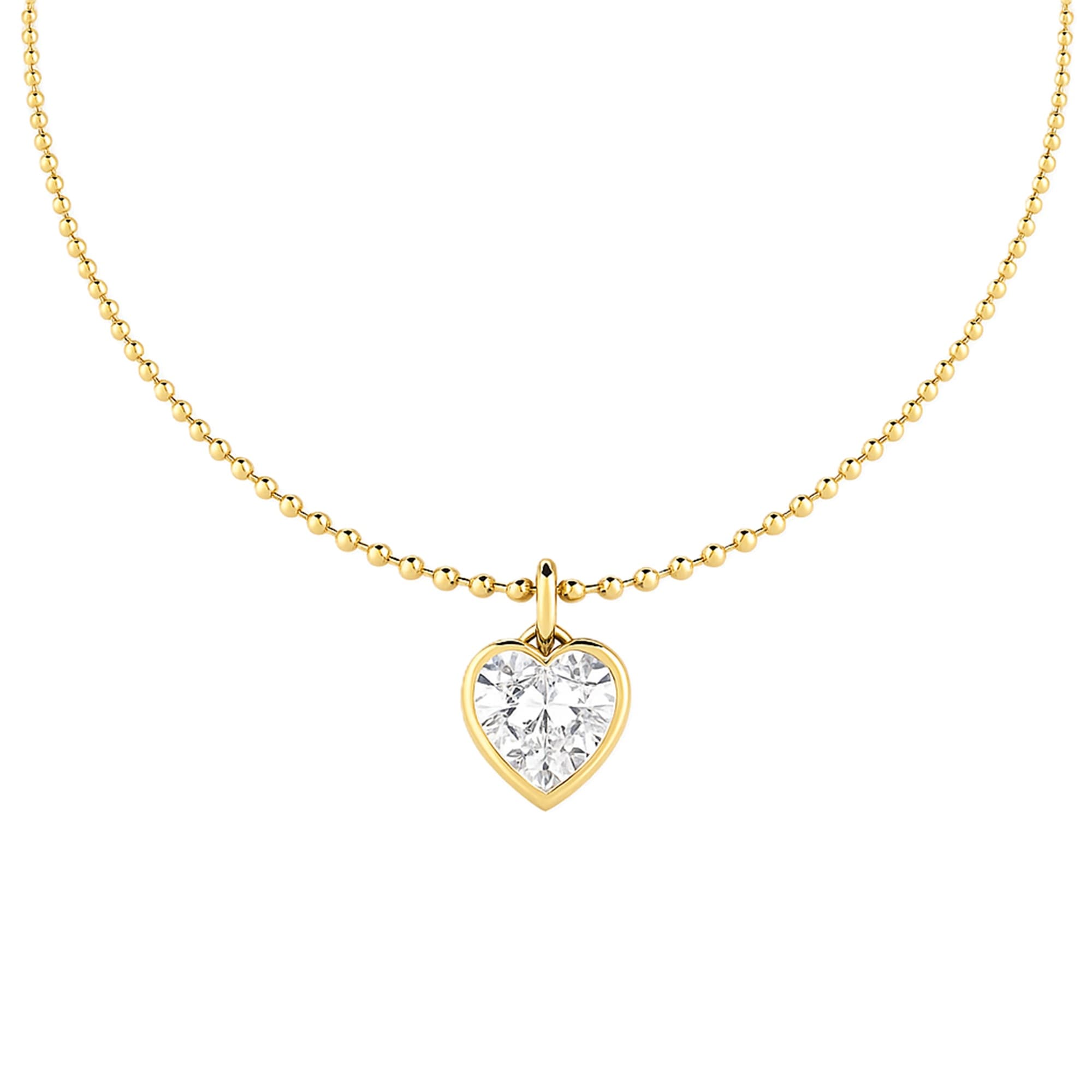 LGD Bezel Set Heart Pendant w/ Chain (2 ct. tw.), On hand view in yellow gold