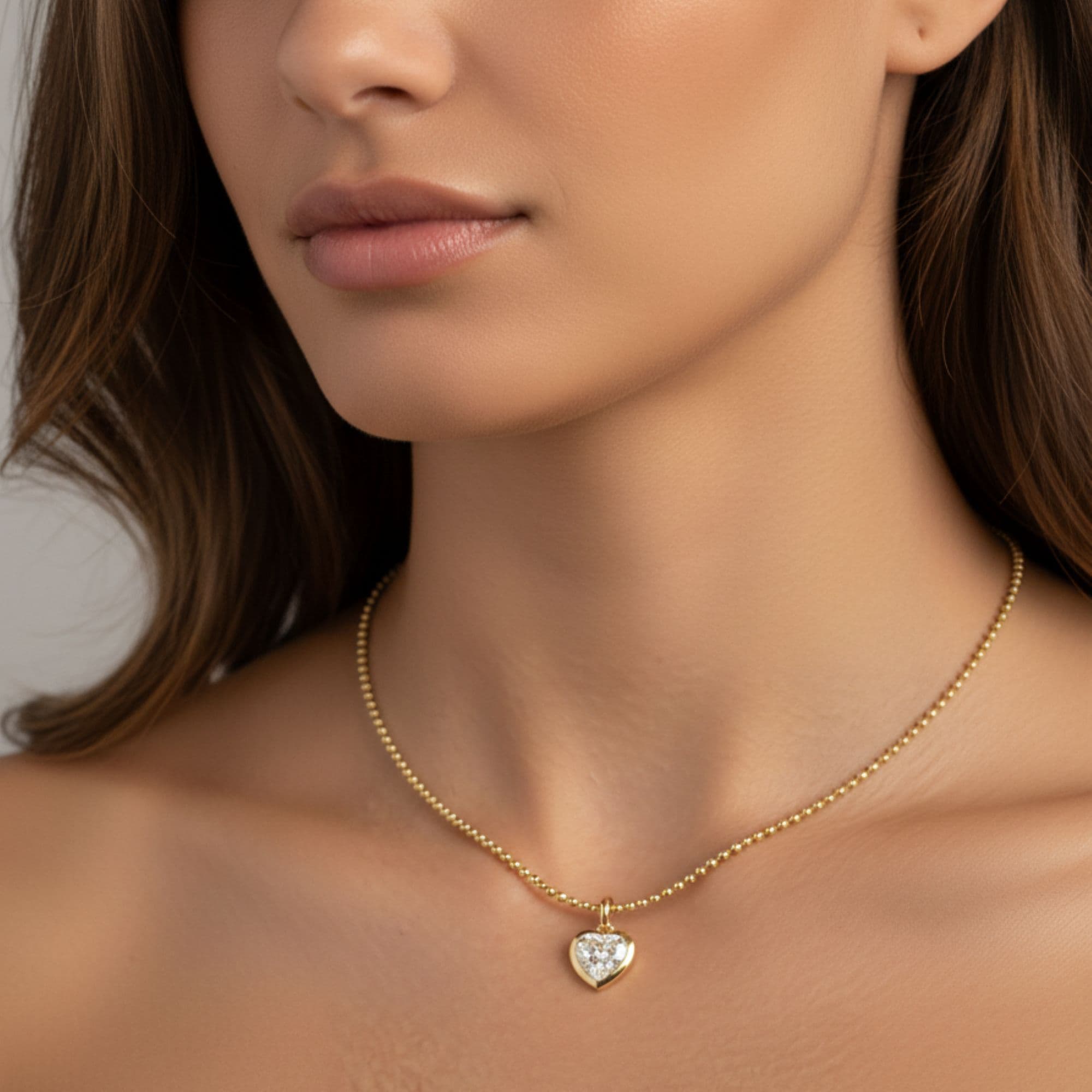 LGD Bezel Set Heart Pendant w/ Chain (2 ct. tw.), Side view in yellow gold