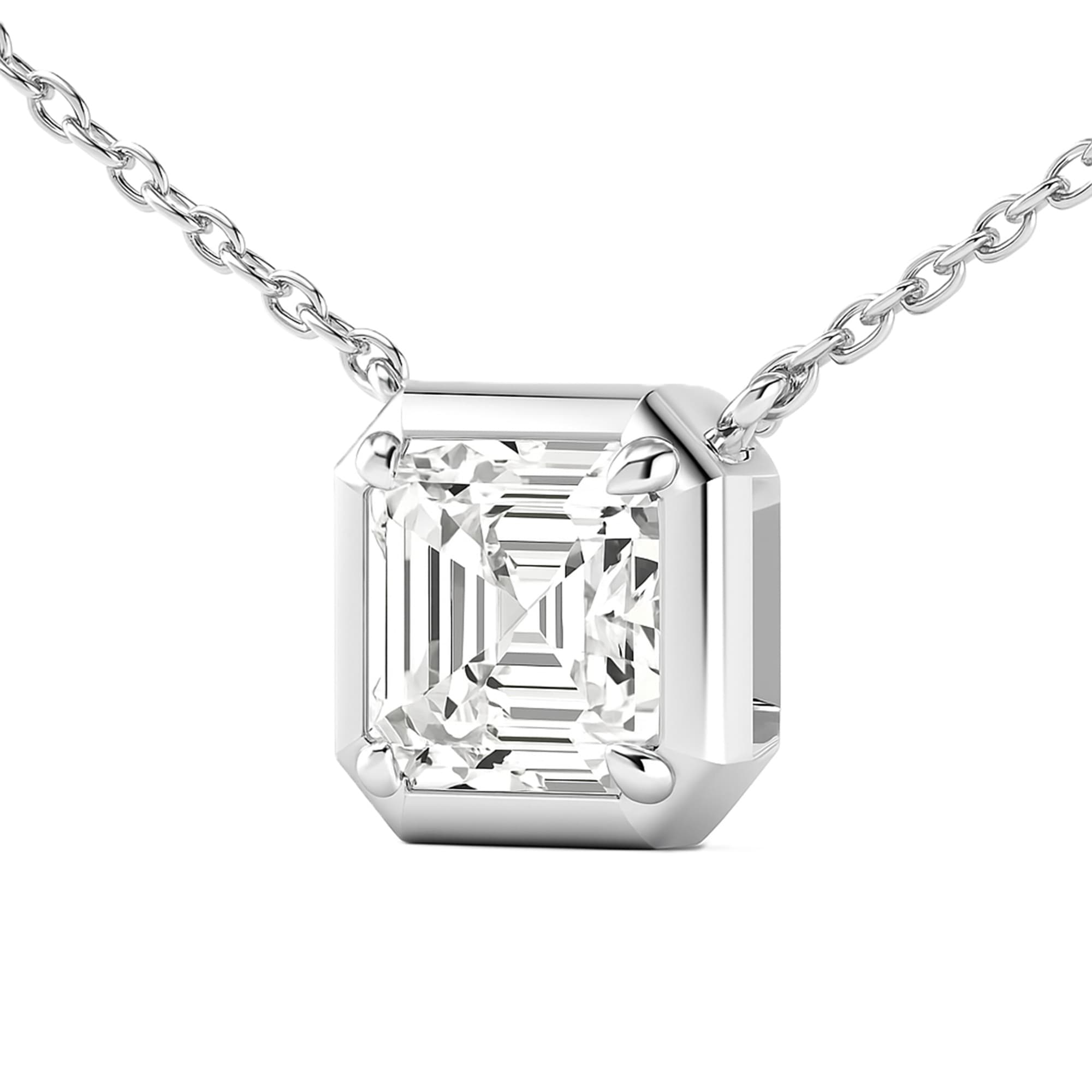 LGD Asscher Cut Pendant w/ Chain (3 ct. tw.), Top view in white gold or platinum