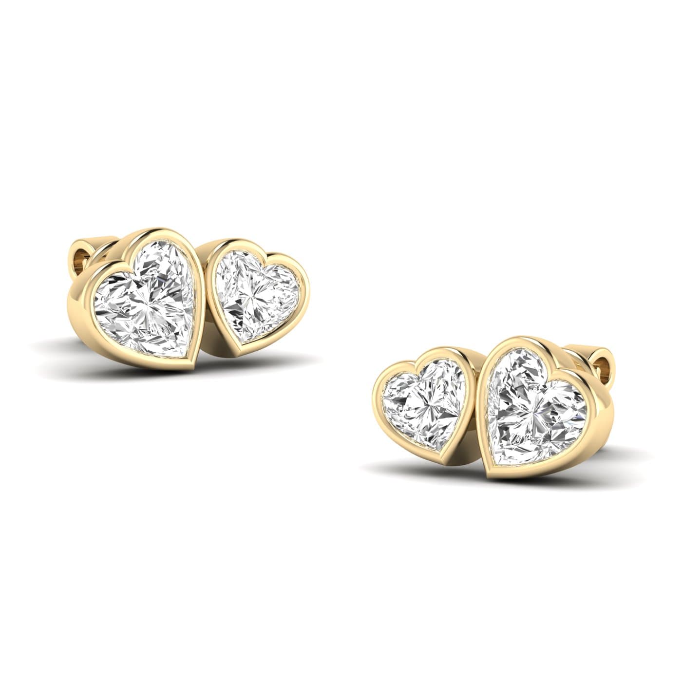 Lab Diamond Heart Toi-Et-Moi Bezel Studs 3 Ctw (3 ct. tw.), Angle view in yellow gold