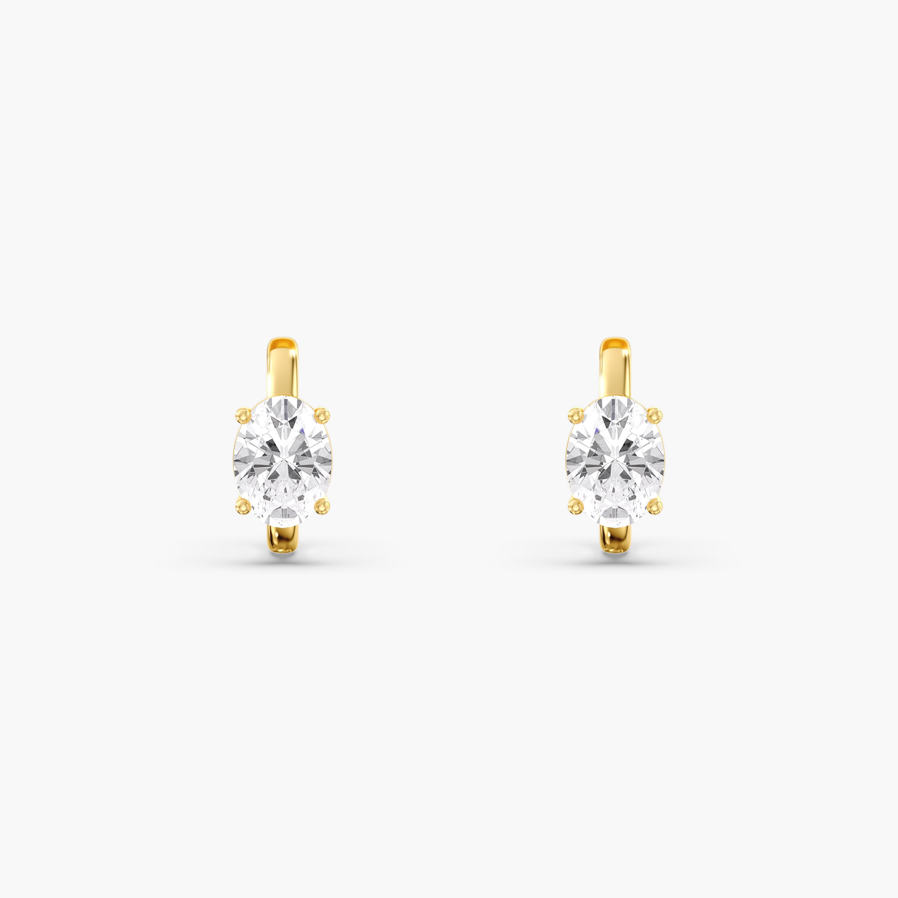 Lab Diamond Oval Hoop Earrings 2 Ctw (2 ct. tw.), Front view in yellow gold