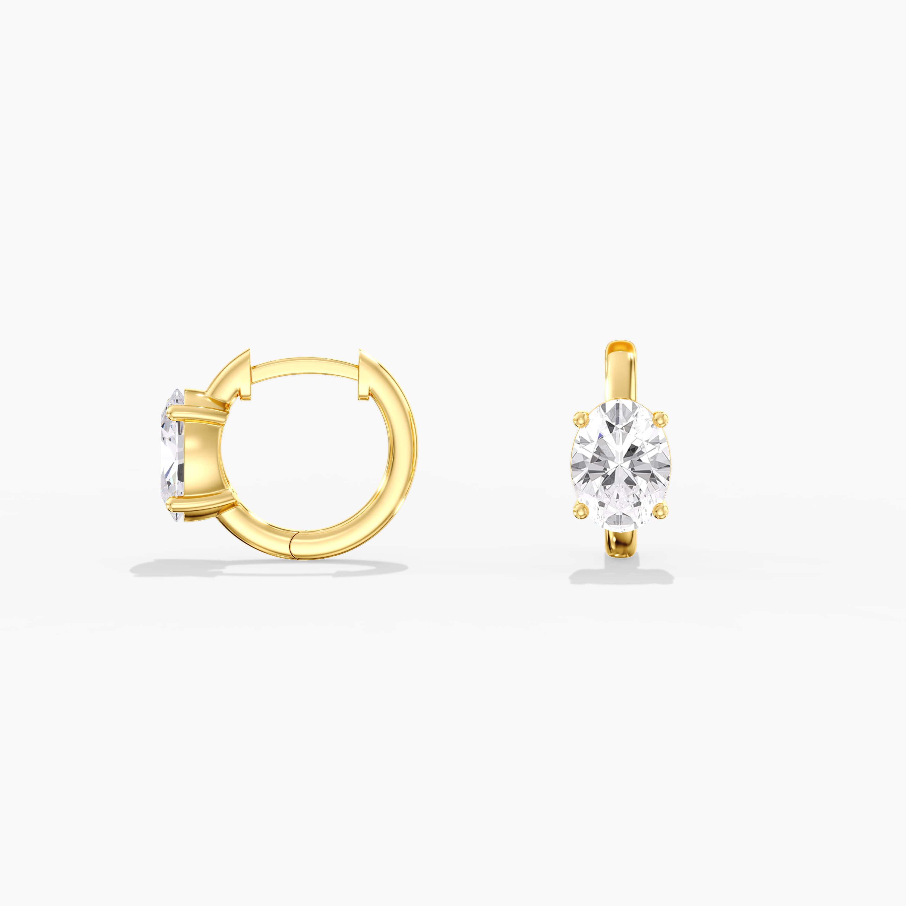 Lab Diamond Oval Hoop Earrings 2 Ctw (2 ct. tw.), Side view in yellow gold