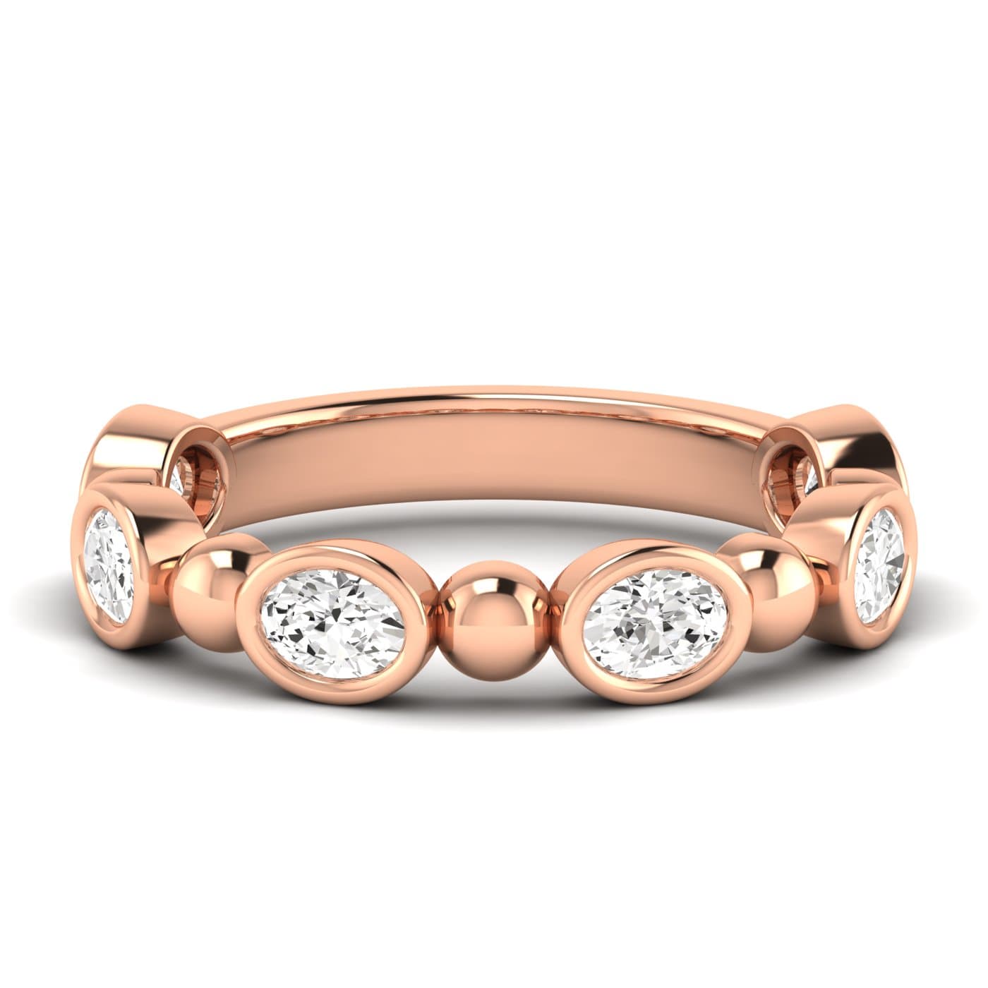 Lab Diamond Alternating Bead & Oval Band 1 Ctw (1 ct. tw.), Front view in rose gold