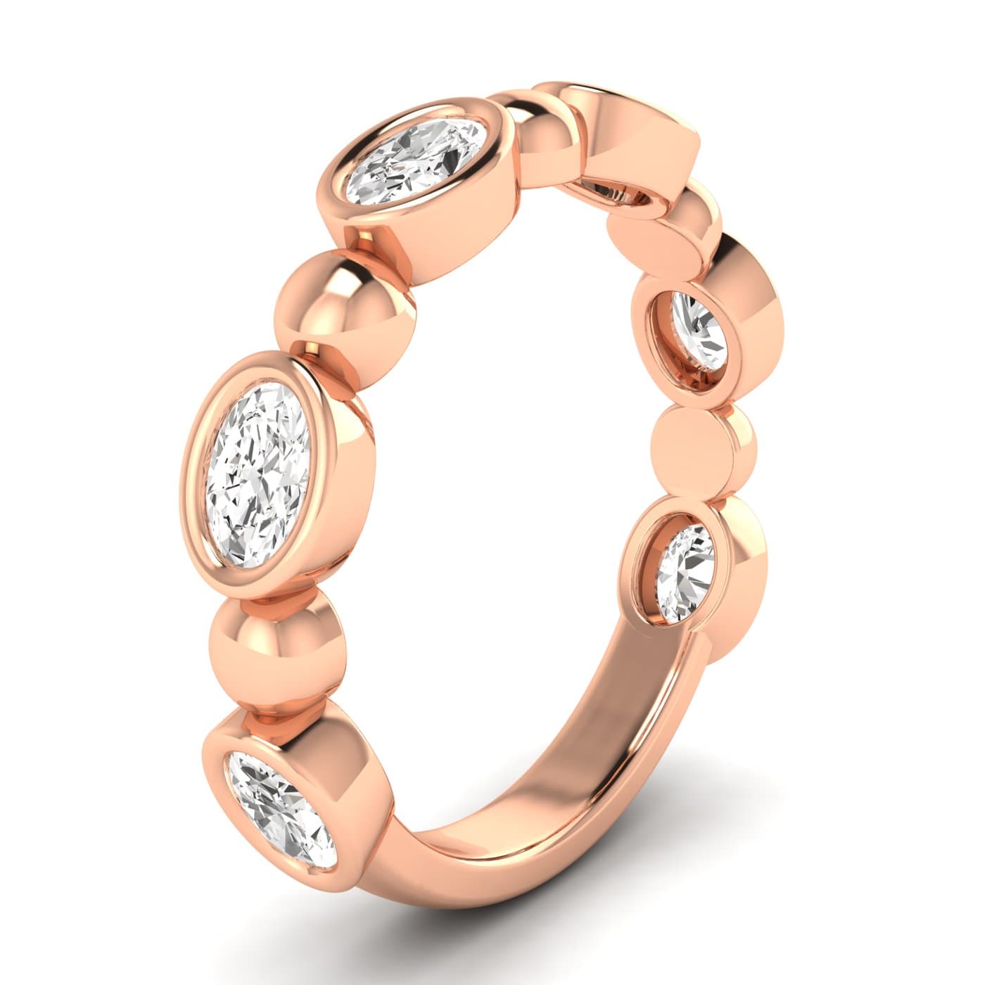 Lab Diamond Alternating Bead & Oval Band 1 Ctw (1 ct. tw.), Angle view in rose gold