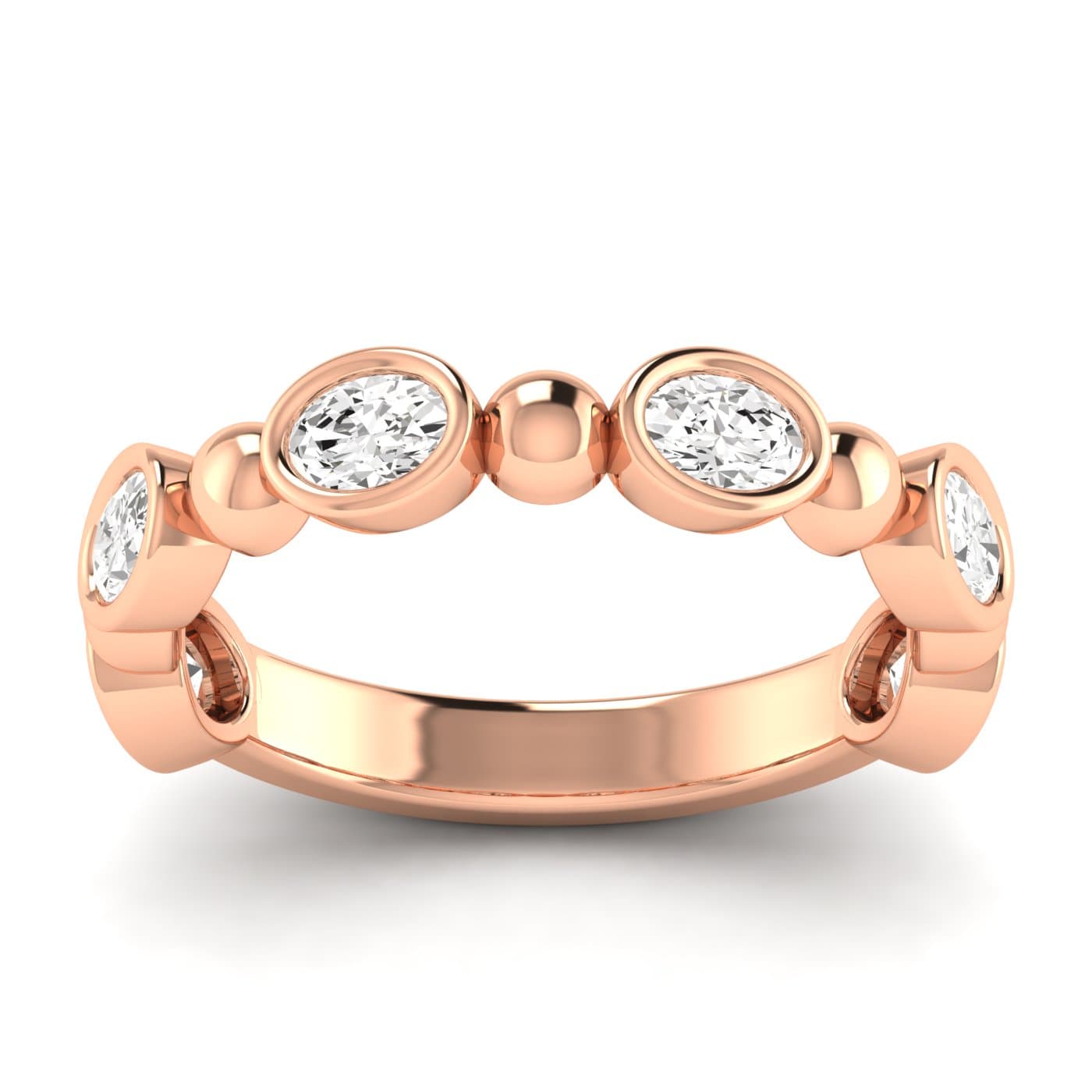 Lab Diamond Alternating Bead & Oval Band 1 Ctw (1 ct. tw.), On hand view in rose gold